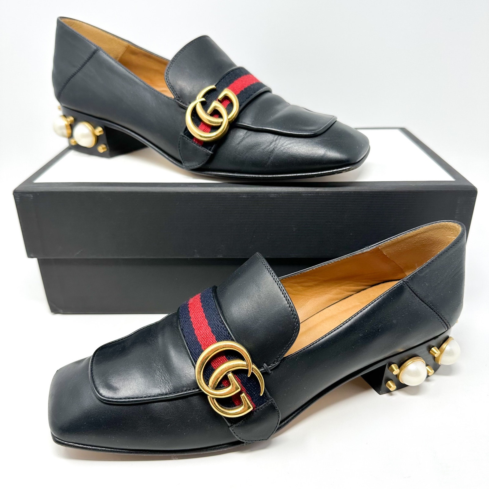 Gucci Peyton Pearl Heel Loafer Black Eu 39 Us 9